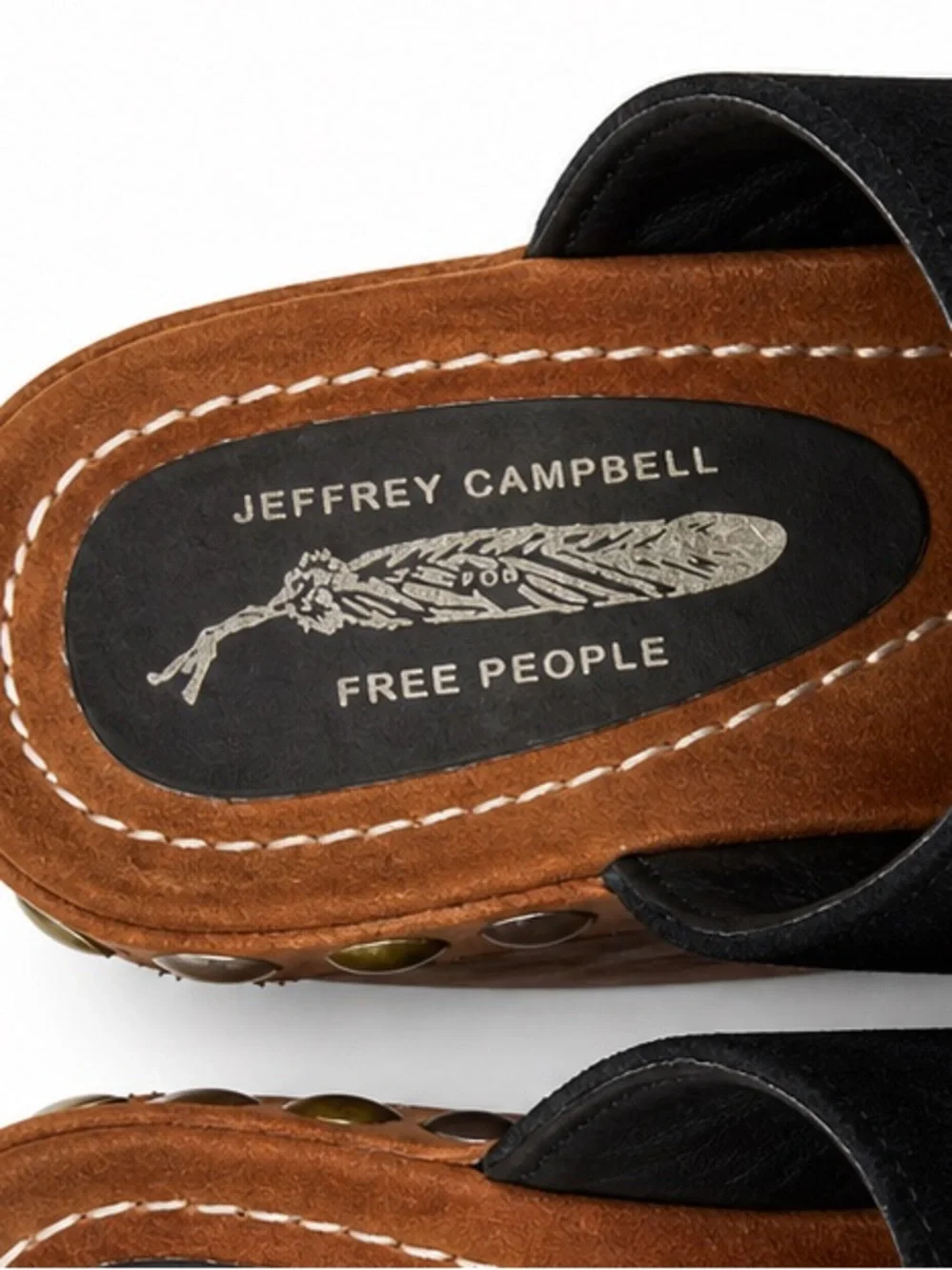 Jeffrey Campbell Free People platform wood & suede heel slides, mixed metal 8.5